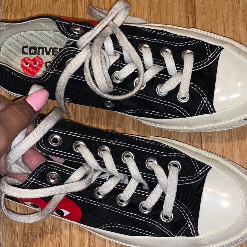 Black Canvas Sneaker with Red Heart Detail - Women's Shoes - Picture 5 of 11